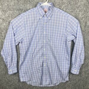 Brooks Brothers Non-Iron Supima Cotton Plaid Shirt Regular Fit Blue 15.5 33